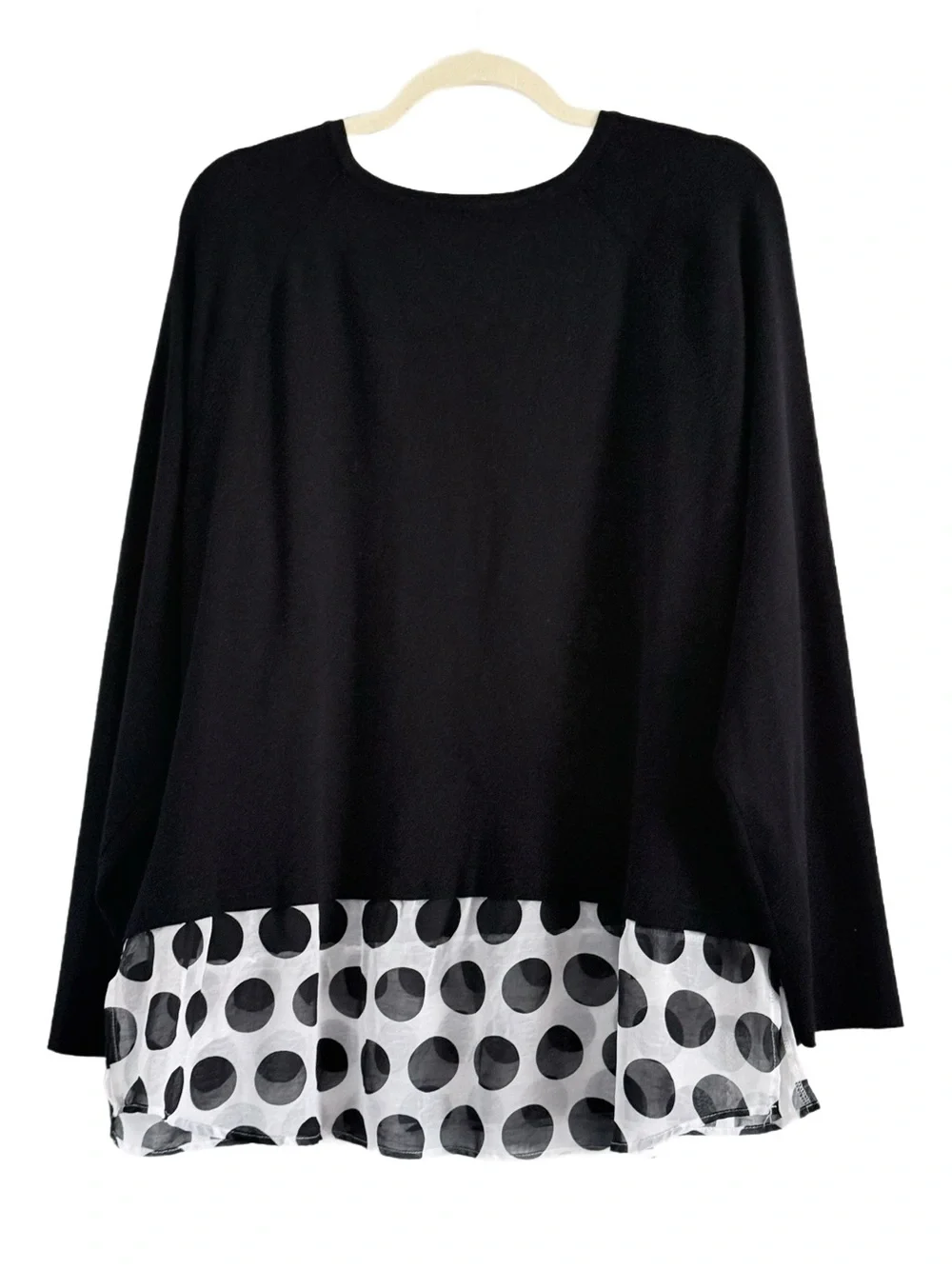 INC International Concepts Black Layered Sweater with Polka Dot Blousy Hem 2X